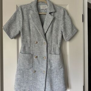 Costes Light Gray Tweed Short-Sleeve Double-Breasted Blazer Dress